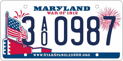 MD license plate 3AO0987