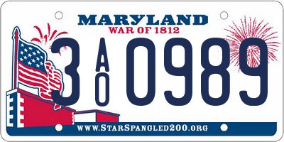 MD license plate 3AO0989