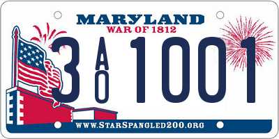 MD license plate 3AO1001