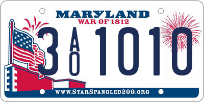 MD license plate 3AO1010