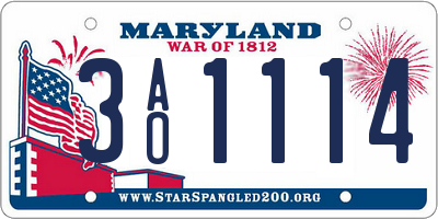 MD license plate 3AO1114