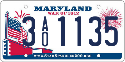 MD license plate 3AO1135