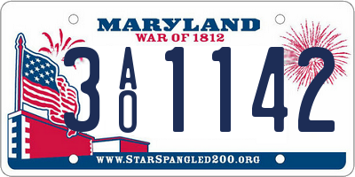 MD license plate 3AO1142