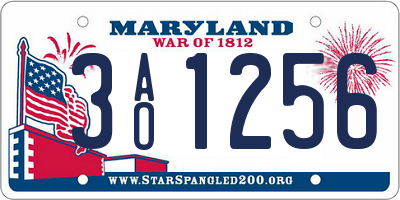 MD license plate 3AO1256