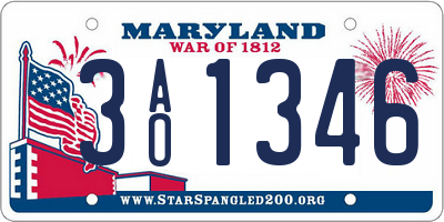 MD license plate 3AO1346