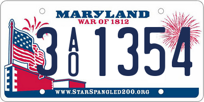 MD license plate 3AO1354