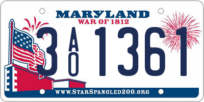 MD license plate 3AO1361