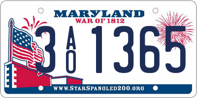 MD license plate 3AO1365