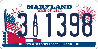 MD license plate 3AO1398