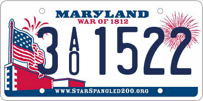 MD license plate 3AO1522