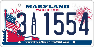 MD license plate 3AO1554