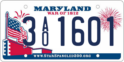 MD license plate 3AO1601