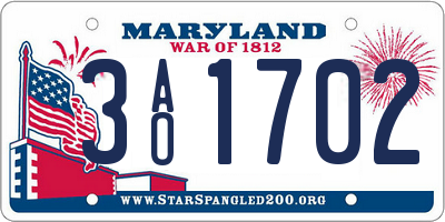 MD license plate 3AO1702