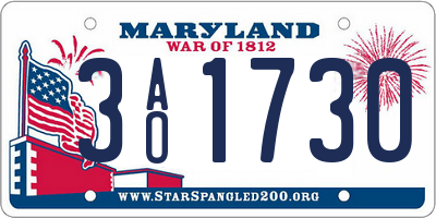 MD license plate 3AO1730