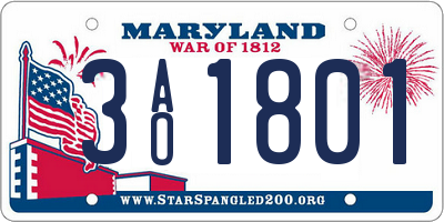 MD license plate 3AO1801