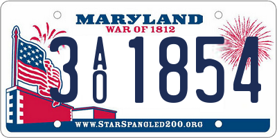 MD license plate 3AO1854