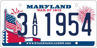 MD license plate 3AO1954
