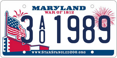 MD license plate 3AO1989