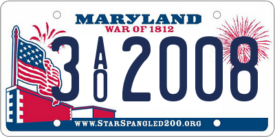 MD license plate 3AO2008