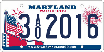 MD license plate 3AO2016