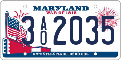 MD license plate 3AO2035