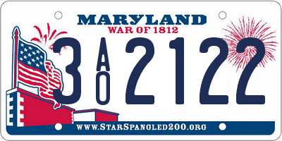 MD license plate 3AO2122