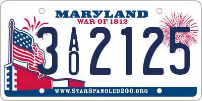 MD license plate 3AO2125