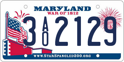 MD license plate 3AO2129