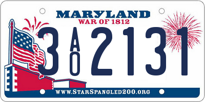 MD license plate 3AO2131