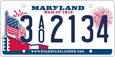 MD license plate 3AO2134