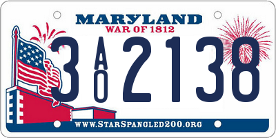 MD license plate 3AO2138