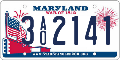 MD license plate 3AO2141