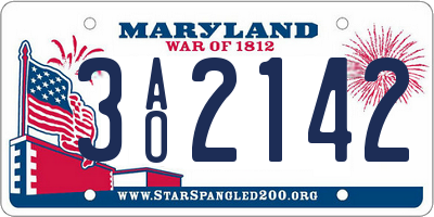 MD license plate 3AO2142