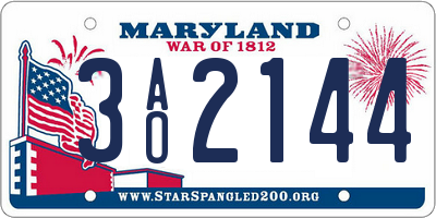 MD license plate 3AO2144