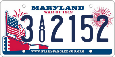 MD license plate 3AO2152