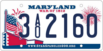 MD license plate 3AO2160