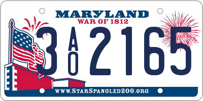 MD license plate 3AO2165