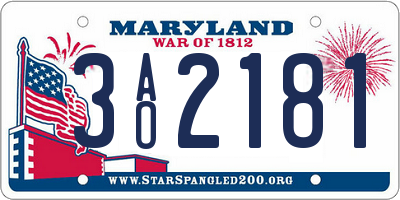 MD license plate 3AO2181