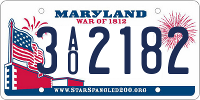 MD license plate 3AO2182