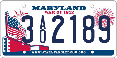 MD license plate 3AO2189