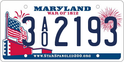 MD license plate 3AO2193