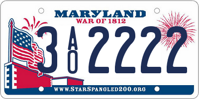 MD license plate 3AO2222