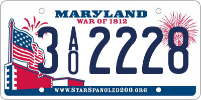 MD license plate 3AO2228