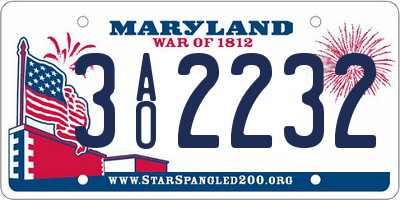 MD license plate 3AO2232