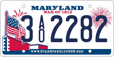 MD license plate 3AO2282