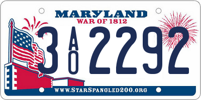 MD license plate 3AO2292