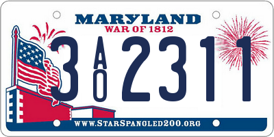 MD license plate 3AO2311