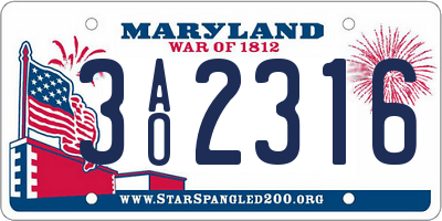 MD license plate 3AO2316