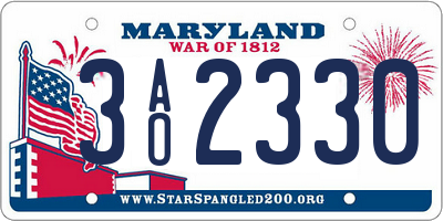 MD license plate 3AO2330
