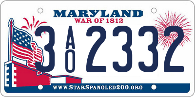 MD license plate 3AO2332
